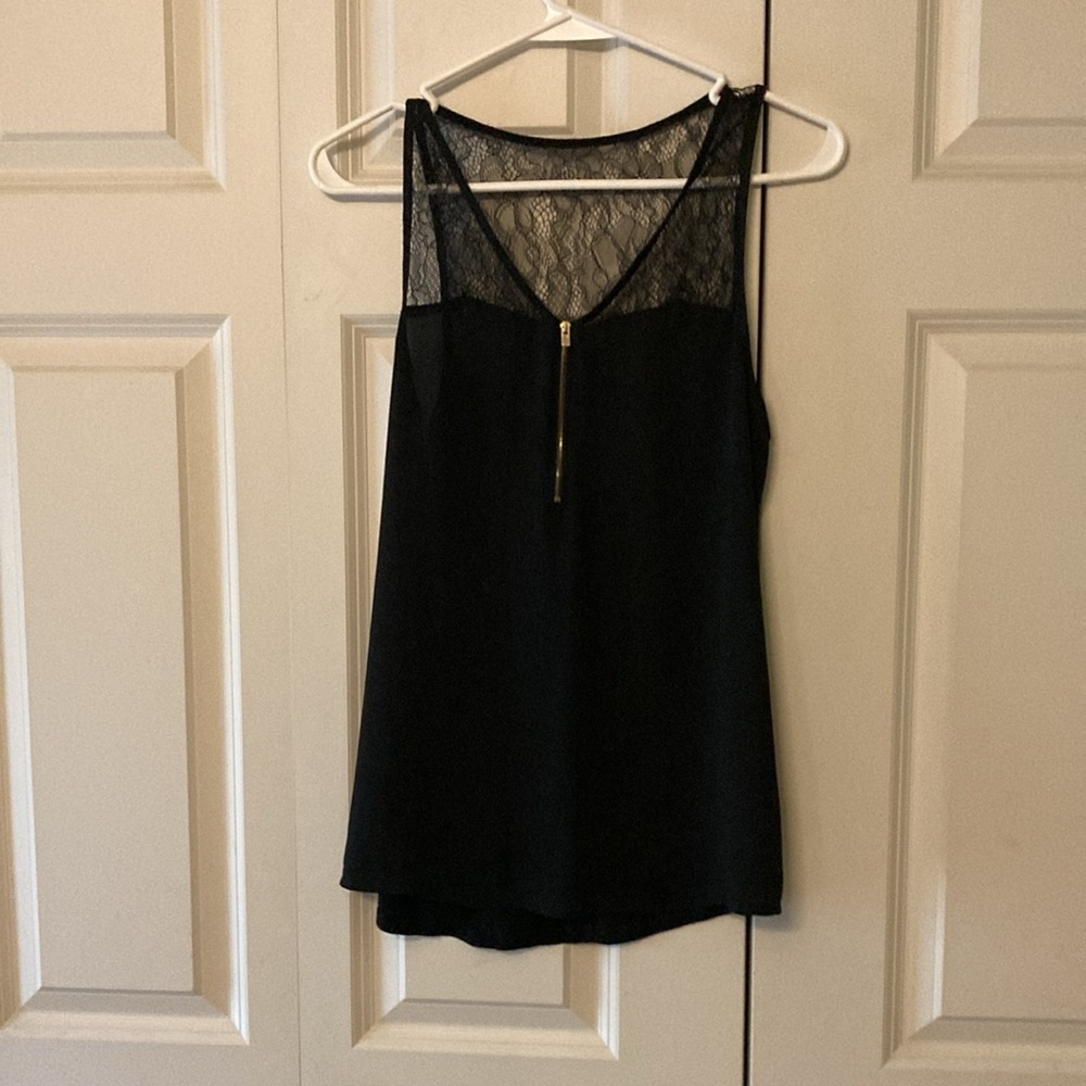 Express women’s small black zip front semi sheer lace yoke & back tank summer